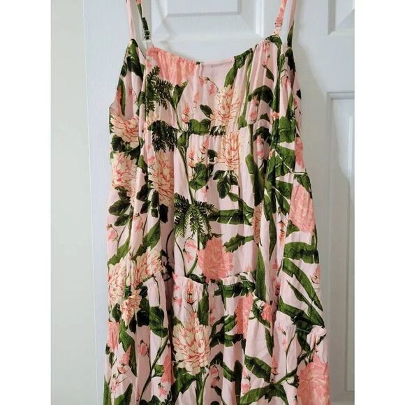 Agua Bendita x Target Womens XL Peony Print Tie-Front Midi Dress Blush/Olive XXL - Picture 11 of 12